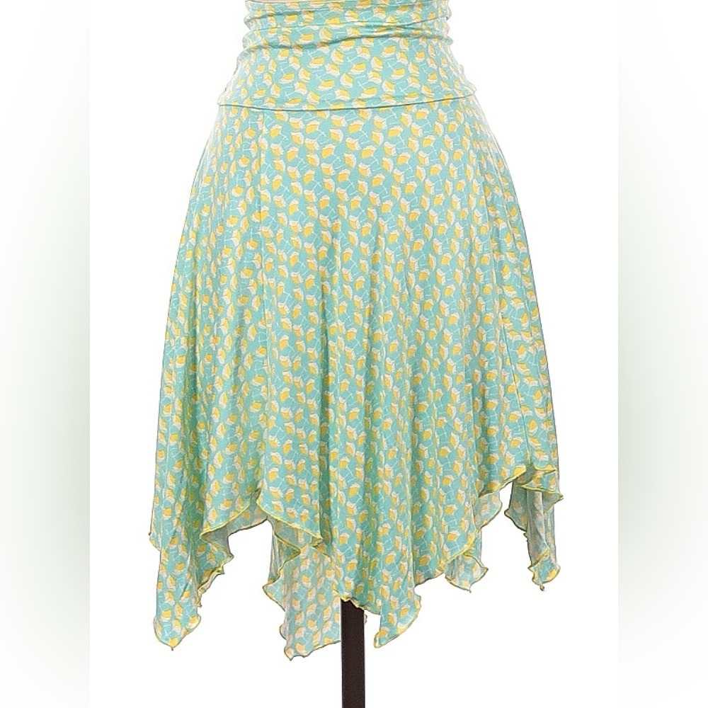 Diane Von Furstenberg 100% Silk Skirt Asymmetric Floral Teal Yellow Women’s‎ 12
